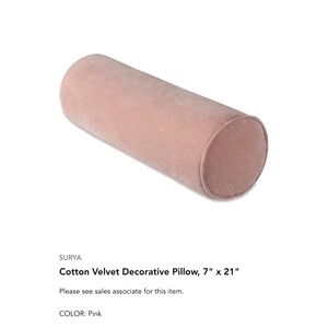 Surya Cotton Velvet Bolster Pillow 7x21 Pink Decorative‎ Accent